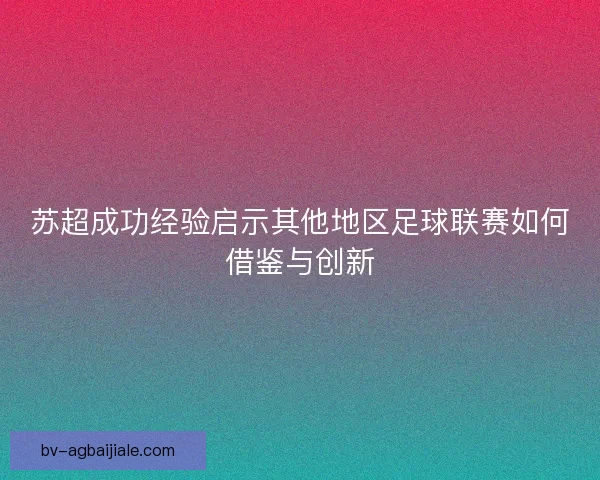 苏超成功经验启示其他地区足球联赛如何借鉴与创新